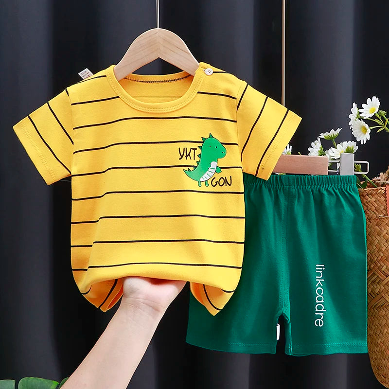 Conjunto Bebe Camiseta + Short Verao Algodao Cartoon (1-3 Anos)