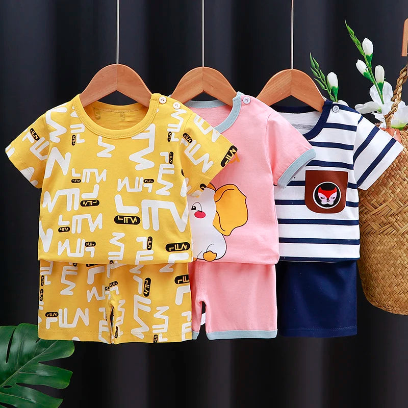 Conjunto Bebe Camiseta + Short Verao Algodao Cartoon (1-3 Anos)