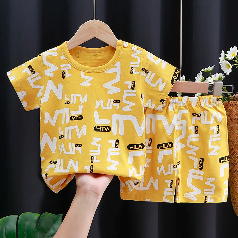 Conjunto Bebe Camiseta + Short Verao Algodao Cartoon (1-3 Anos)
