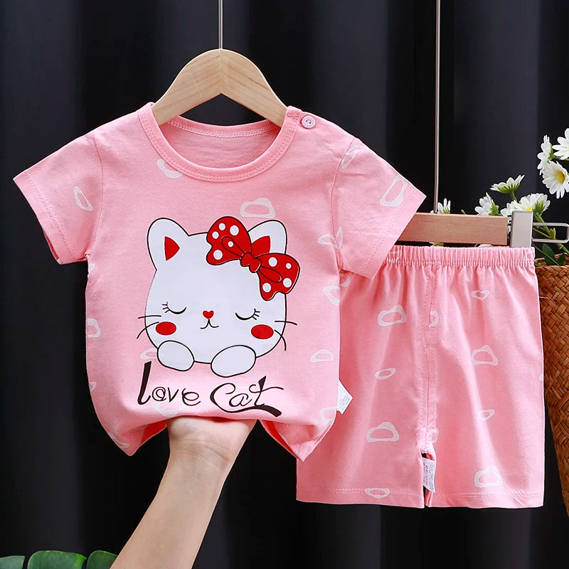 Conjunto Bebe Camiseta + Short Verao Algodao Cartoon (1-3 Anos)