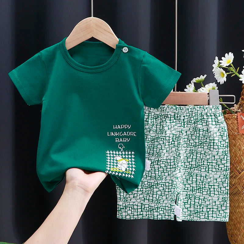 Conjunto Bebe Camiseta + Short Verao Algodao Cartoon (1-3 Anos)