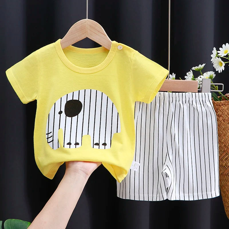 Conjunto Bebe Camiseta + Short Verao Algodao Cartoon (1-3 Anos)