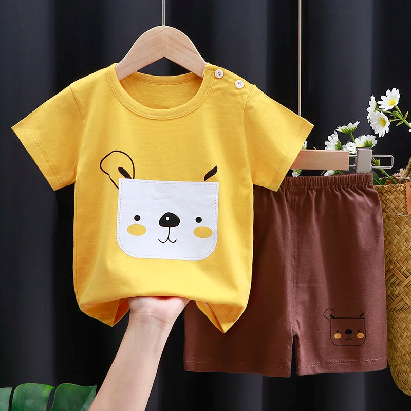 Conjunto Bebe Camiseta + Short Verao Algodao Cartoon (1-3 Anos)