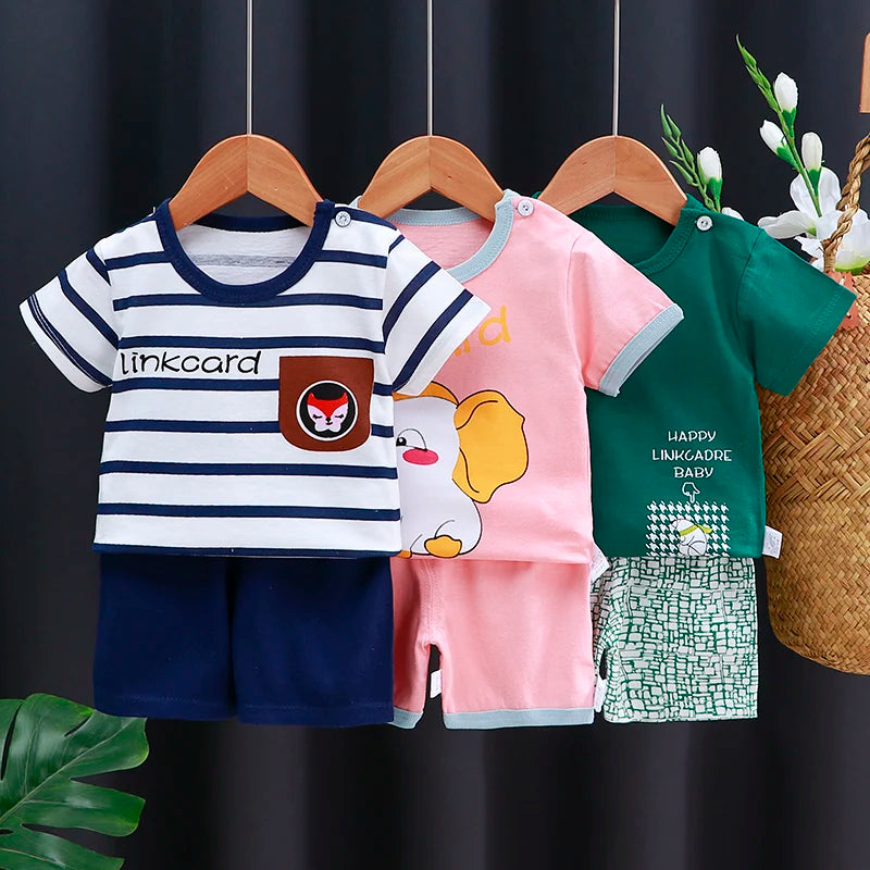 Conjunto Bebe Camiseta + Short Verao Algodao Cartoon (1-3 Anos)
