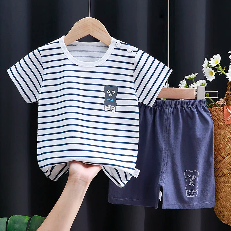 Conjunto Bebe Camiseta + Short Verao Algodao Cartoon (1-3 Anos)
