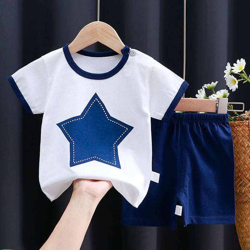 Conjunto Bebe Camiseta + Short Verao Algodao Cartoon (1-3 Anos)