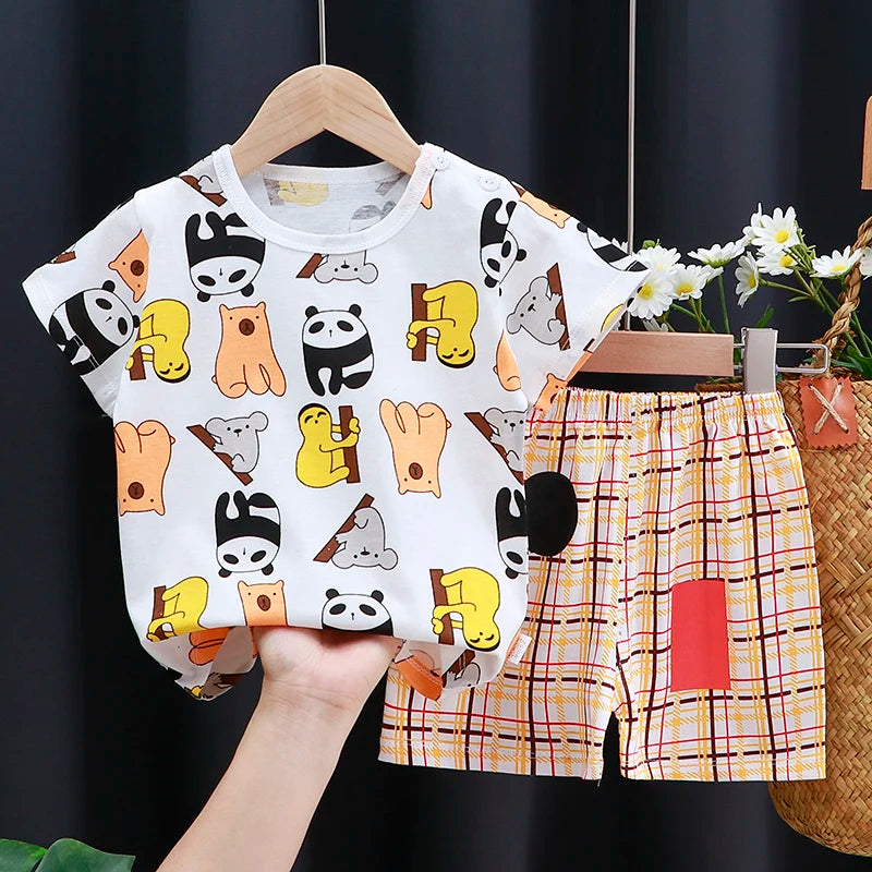 Conjunto Bebe Camiseta + Short Verao Algodao Cartoon (1-3 Anos)