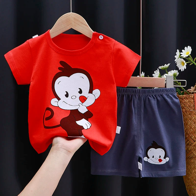 Conjunto Bebe Camiseta + Short Verao Algodao Cartoon (1-3 Anos)
