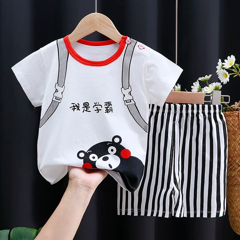 Conjunto Bebe Camiseta + Short Verao Algodao Cartoon (1-3 Anos)