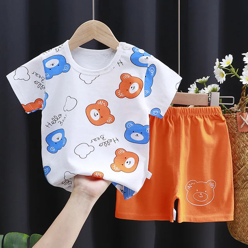 Conjunto Bebe Camiseta + Short Verao Algodao Cartoon (1-3 Anos)