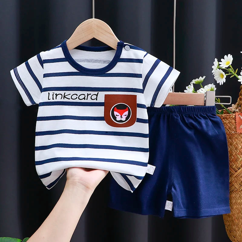 Conjunto Bebe Camiseta + Short Verao Algodao Cartoon (1-3 Anos)