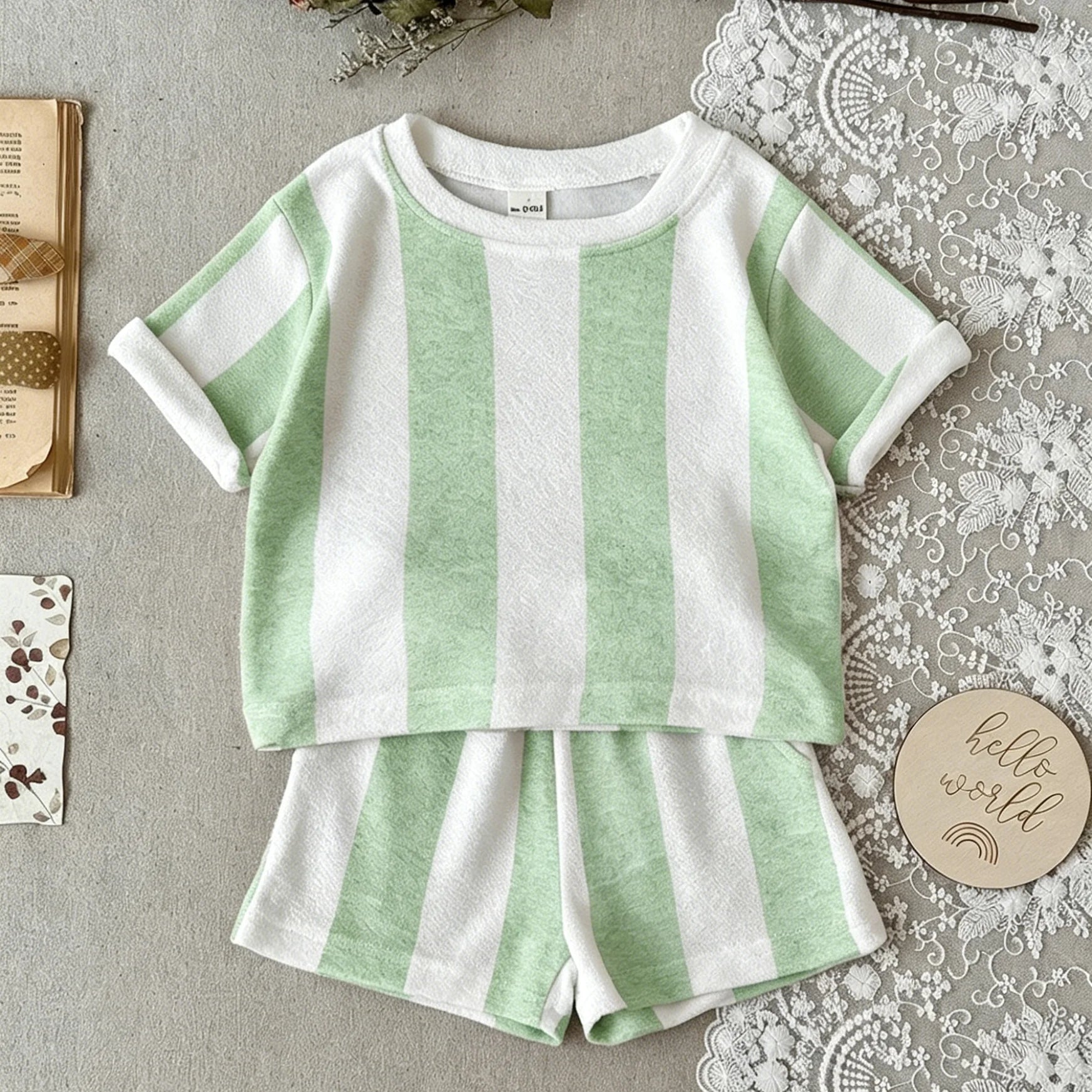 Conjunto Bebe Listrado Manga Longa - Roupa Recem-Nascido (0-12 Meses)