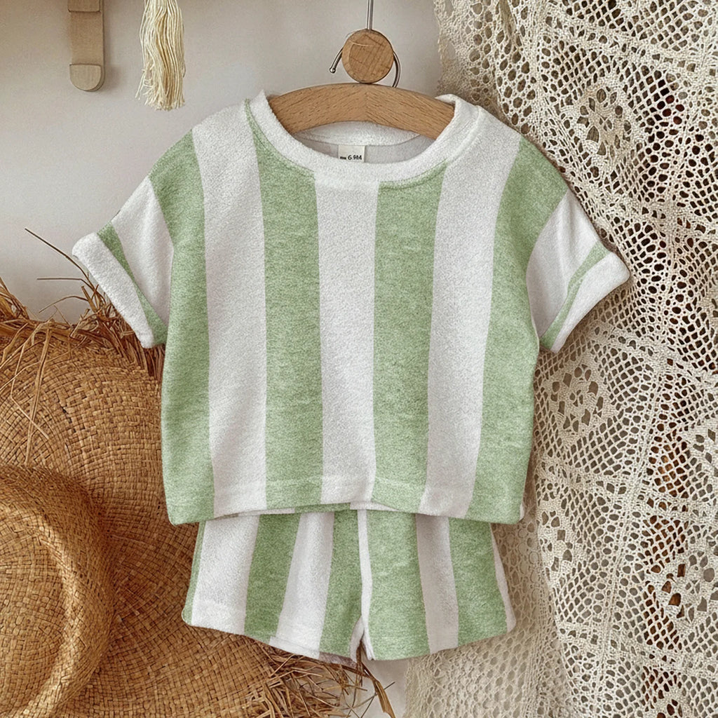 Conjunto Bebe Listrado Manga Longa - Roupa Recem-Nascido (0-12 Meses)
