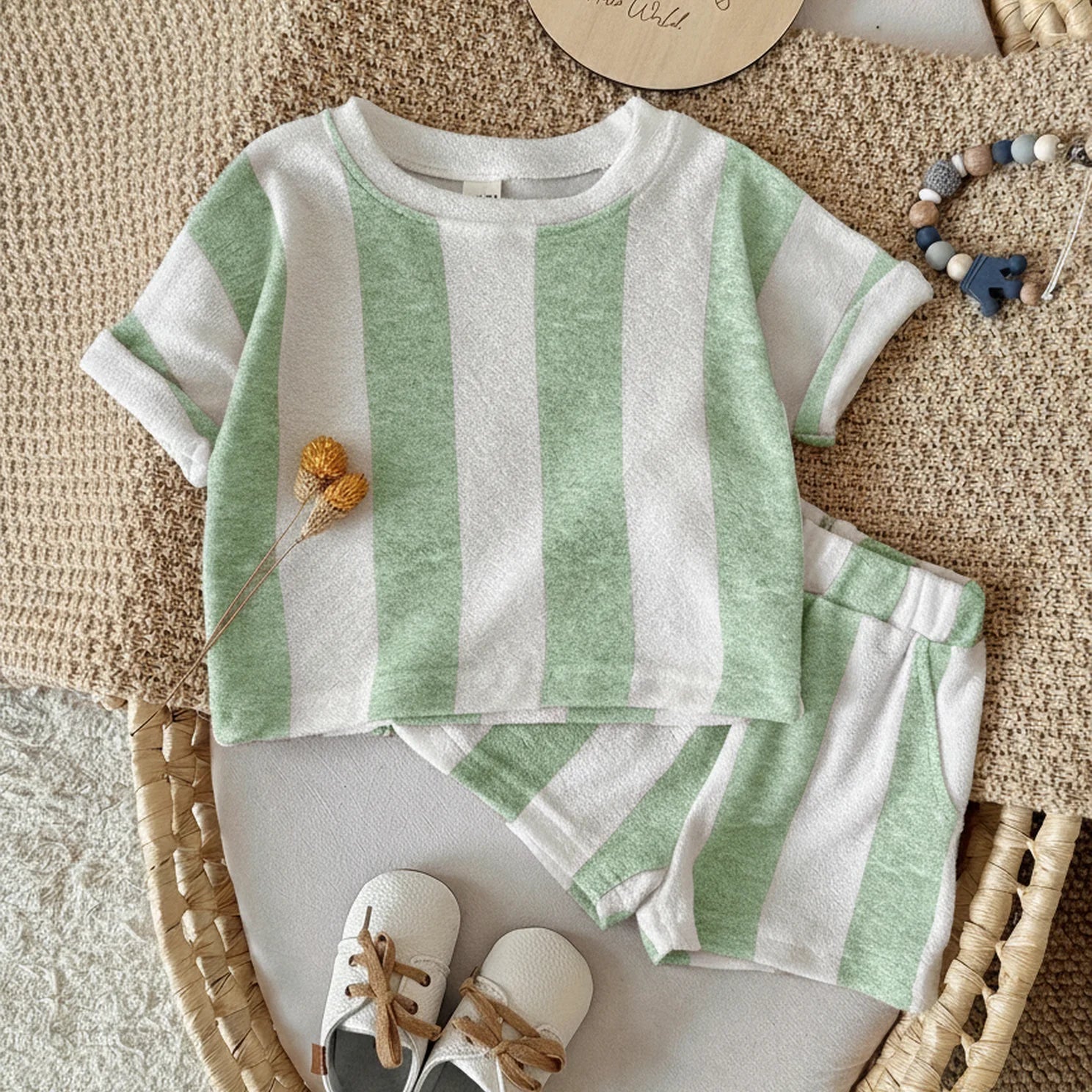 Conjunto Bebe Listrado Manga Longa - Roupa Recem-Nascido (0-12 Meses)